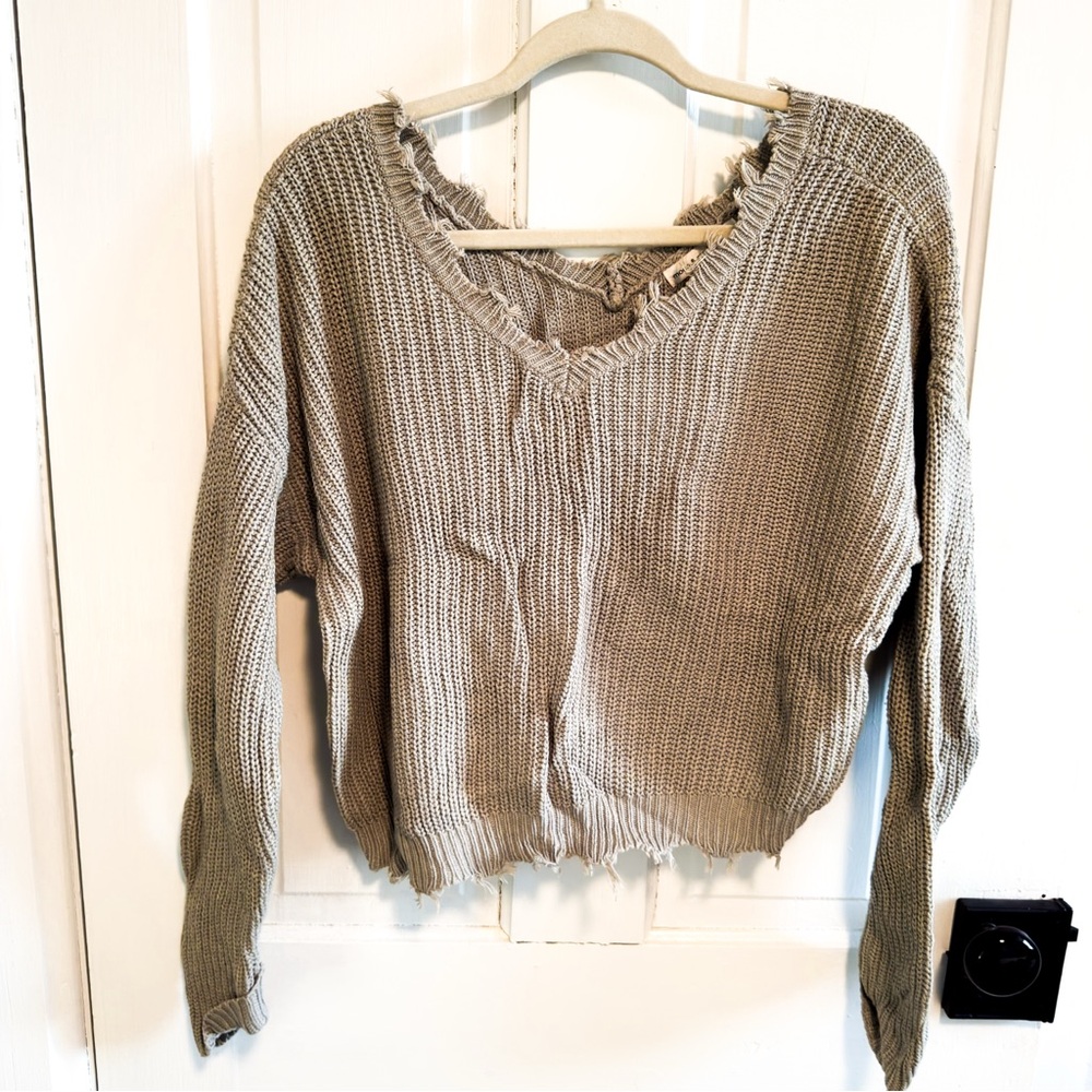 Moon and Madison Frayed Edge Green Sweater